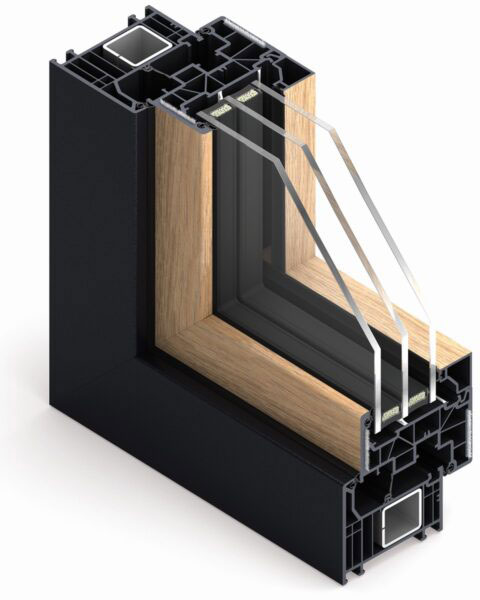 Finestra BiColor - una cornice in una tonalità scura e un'anta in impiallacciatura simile al legno.