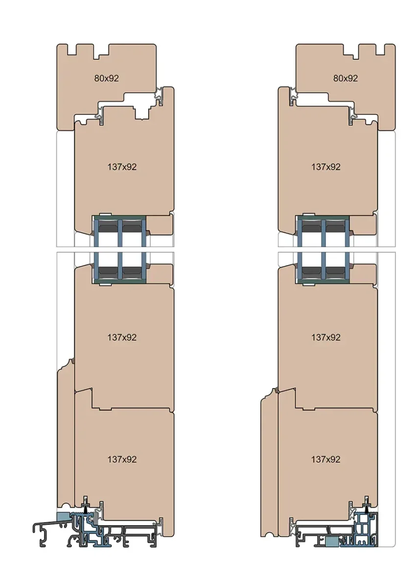 Sezione di una porta in legno con una lamella unilaterale