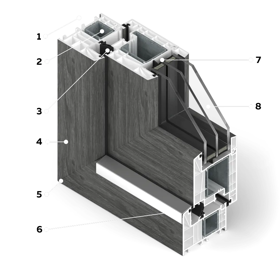 Sezione trasversale delle porte finestre con rivestimento in cemento.