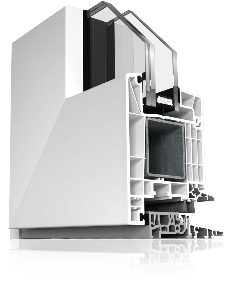 Sezione trasversale delle porte finestre bianche in PVC.